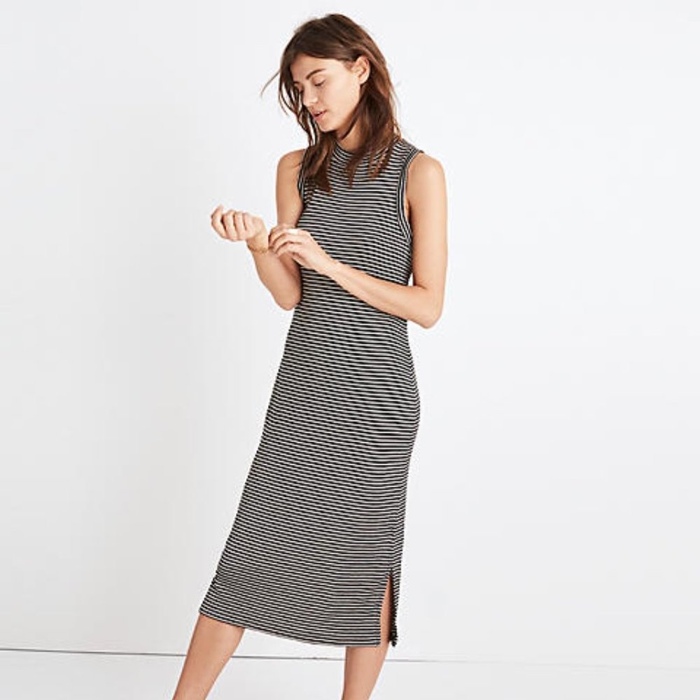 Madewell Ribbed Mockneck Midi Dress in Stripe